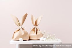 Two paper bags in Easter bunny shapes on table 0LQjr5