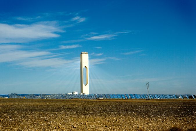 Tall tower in photovoltaic power station