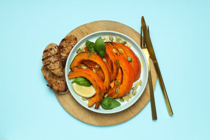 Concept of tasty homemade dish - baked pumpkin