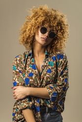 Retro woman with curly hair