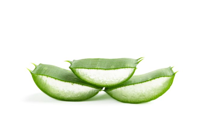 Aloe vera slices isolated on studio background. Herbal medicine