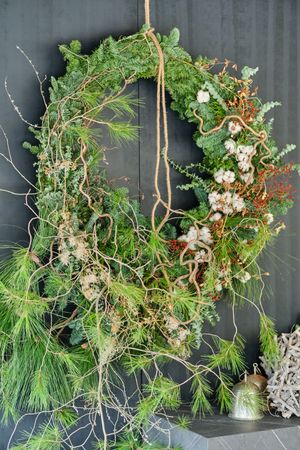 Floral wreath made of spruce twigs