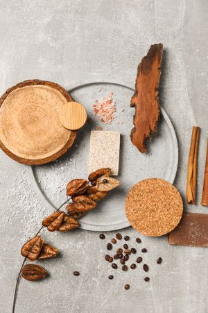 Flat lay of creative moodboard composition, top view