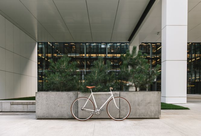 Bicycle parked outside modern building