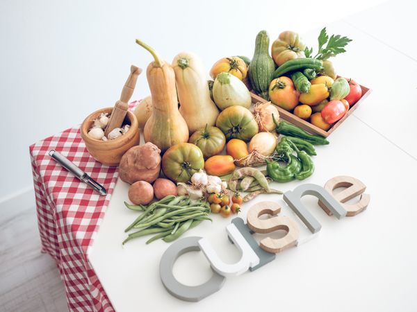 Fresh vegetables with word cuisine