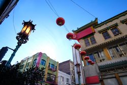 Decorated street in Chinatown in evening
