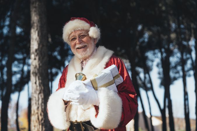 Santa Claus with gift and bell