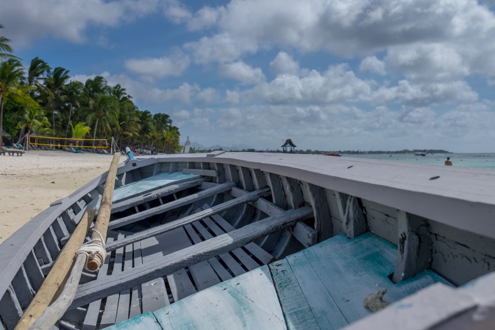 Inside of simple boat on tropical island
