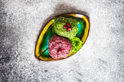 Top view of traditional Georgian dish beet & spinach dish pkhali