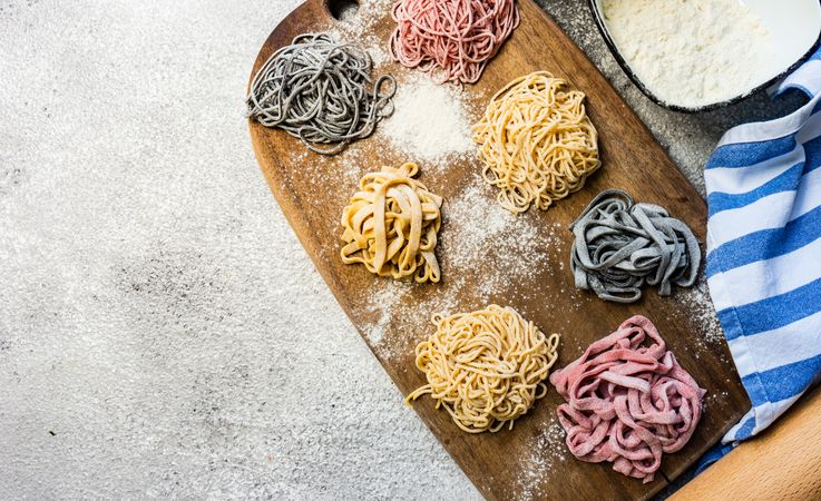 Top view of different of homemade pasta