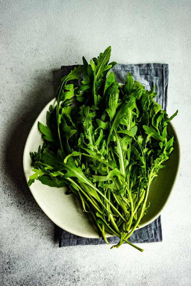 Arugula leaves on plate