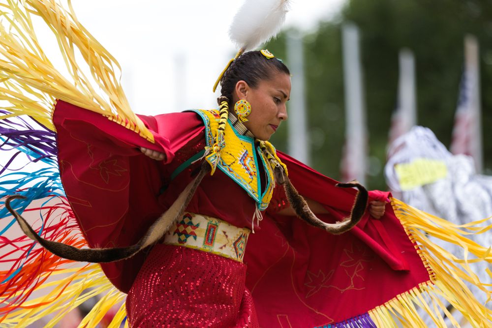 Red Wing, MN, USA - July 8th, 2017: Sioux woman dancing at Pow Wow