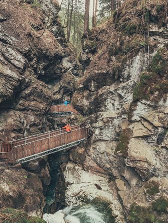 Bridge of tourist path among beautiful mountains