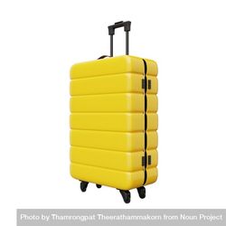 Single yellow hard shell roller suitcase on blank background 4mzezb