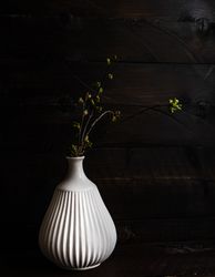 Decorative branch in vase in dark studio