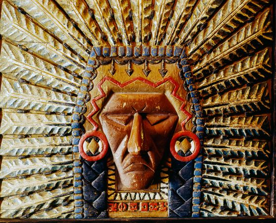 Carved warrior head of Native American man Mount Hood, Oregon