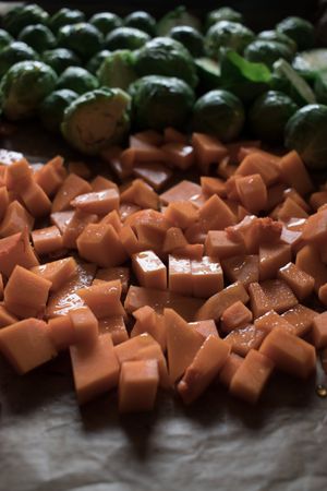 Braised brussels sprouts and pumpkin with quinoa