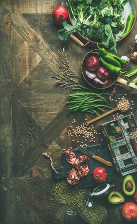Winter vegetarian, vegan food, raw diet, ingredients for healthy dinner concept