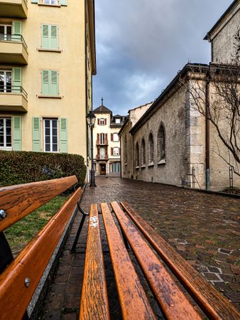 Old medieval city Sion in Switzerland, street view, winter