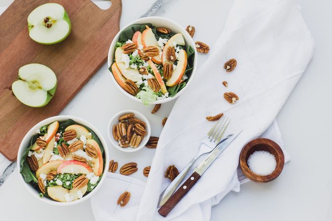 Served apple salad with pecan