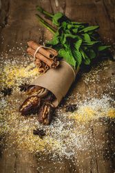 Dates fruits with walnuts, mint and cinnamon for Ramadan