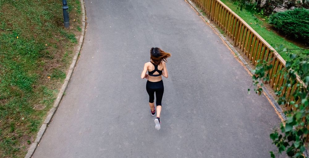 Aerial view of female runner