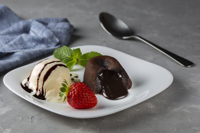 Petit Gateau dessert with ice cream.