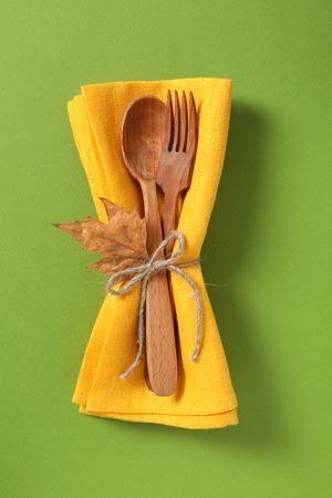 Concept of Thanksgiving day, Autumn table setting, top view