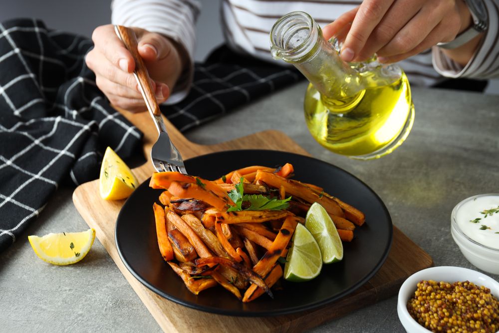 Concept of tasty food - sweet potato fries