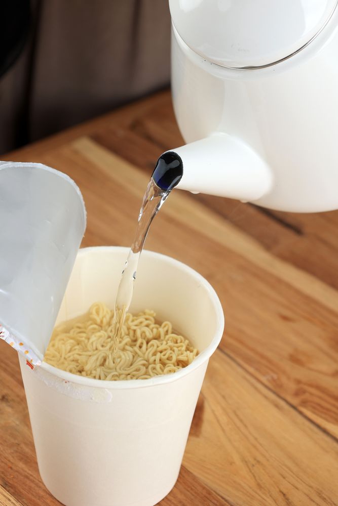 Pour Hot Water To Instant Noodle Cup