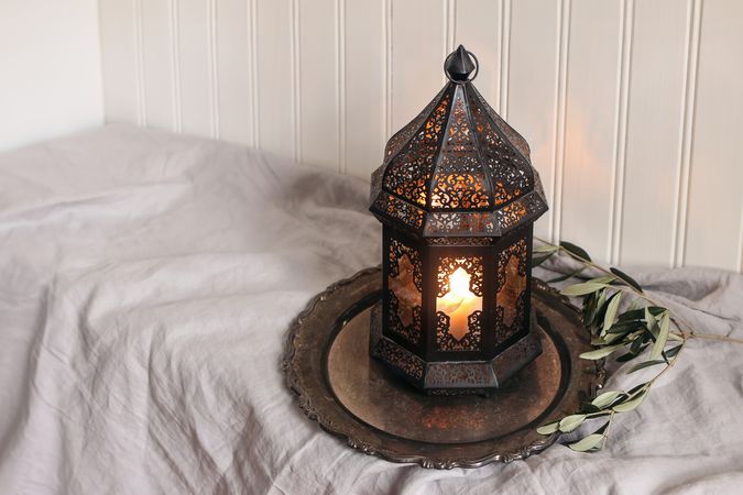 Lantern on table