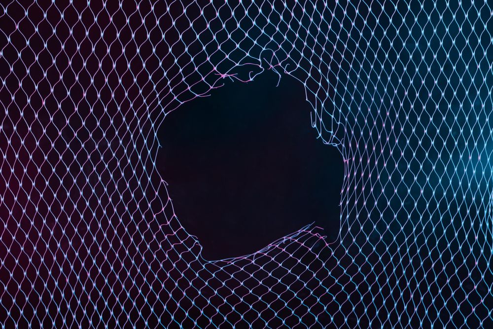 Abstract mesh net background with colorful ultraviolet holographic neon lights