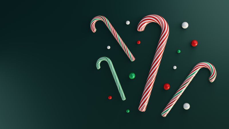 Moody and Elegant 3D Christmas Candy Canes with a Metallic Texture and Magical and Dark Lightning.