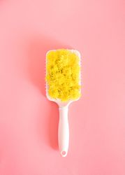 Hair brush with yellow spring flowers