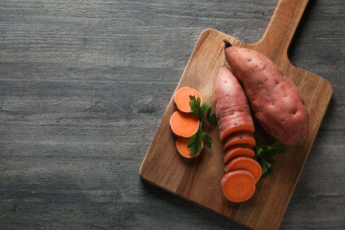 Concept of vegetables, sweet potato, space for text