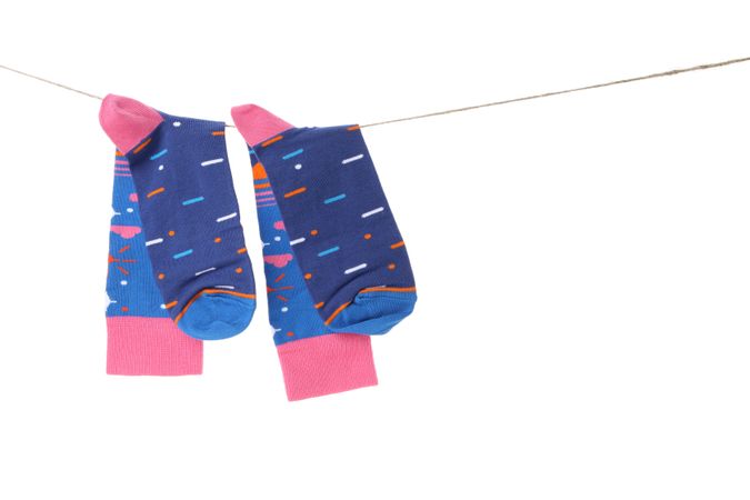 socks with a bright print on the lace, isolated on a light background.
