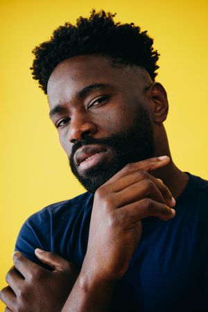 Close up portrait of thoughtful Black man