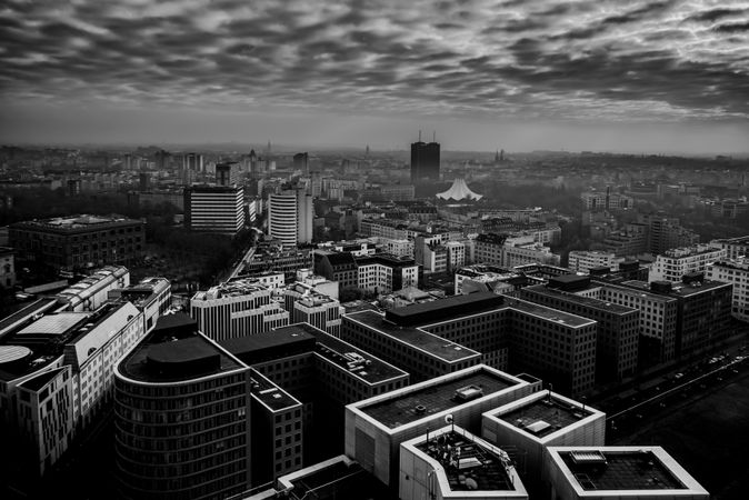 Aerial view of Berlin, Germany in grayscale