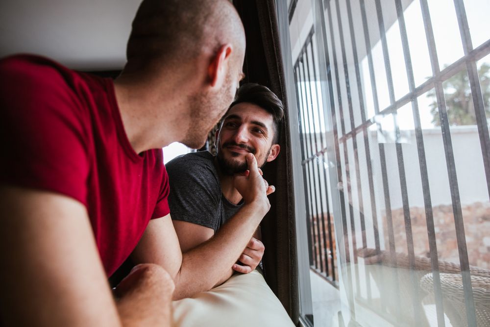 young gay couple in the window