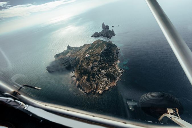 Flight over islands in the middle of the sea