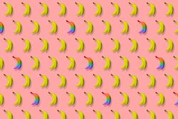 Pattern of yellow bananas and multicolored bananas