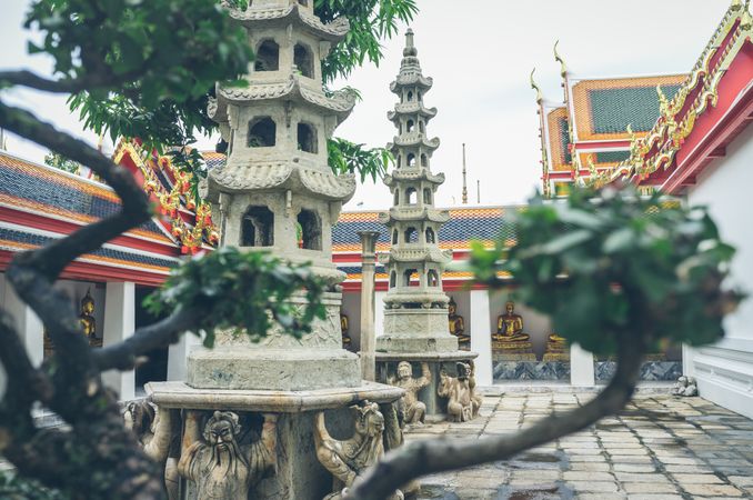Plants and shrines in temple yard