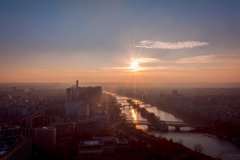 Cityscape of Paris during golden hour