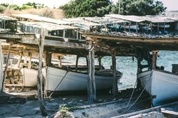 Boats anchored in the pier