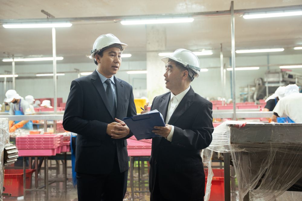 Entrepreneur inspecting at food processing in manufacturing line production.