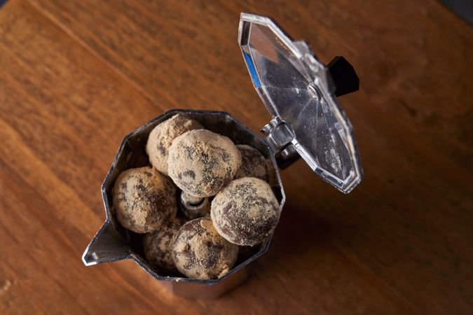 Moka pot with sweet truffles