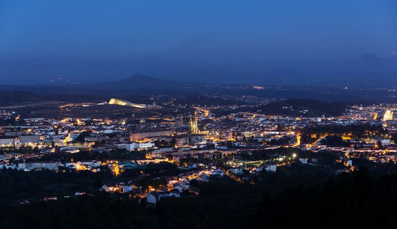 Santiago de Compostela view from above at night