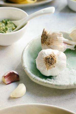 Fresh garlic and ingredients for Italian dish