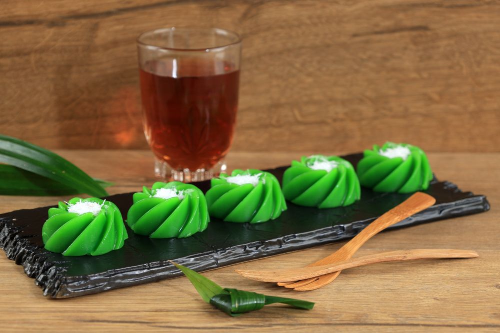 Kue Kaswi or Kue Ijo, Traditional Indonesian Cake made from Tapioca Flour and Pandan Leaf Juice