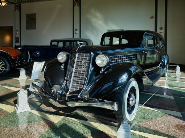 A 1936 Auburn 852 Hearse, at the Auburn Cord Duesenberg Automobile Museum in Auburn, Indiana